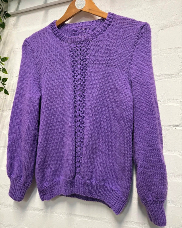 Vintage Purple Hand Knit Jumper S 10 12 Retro Cottagecore