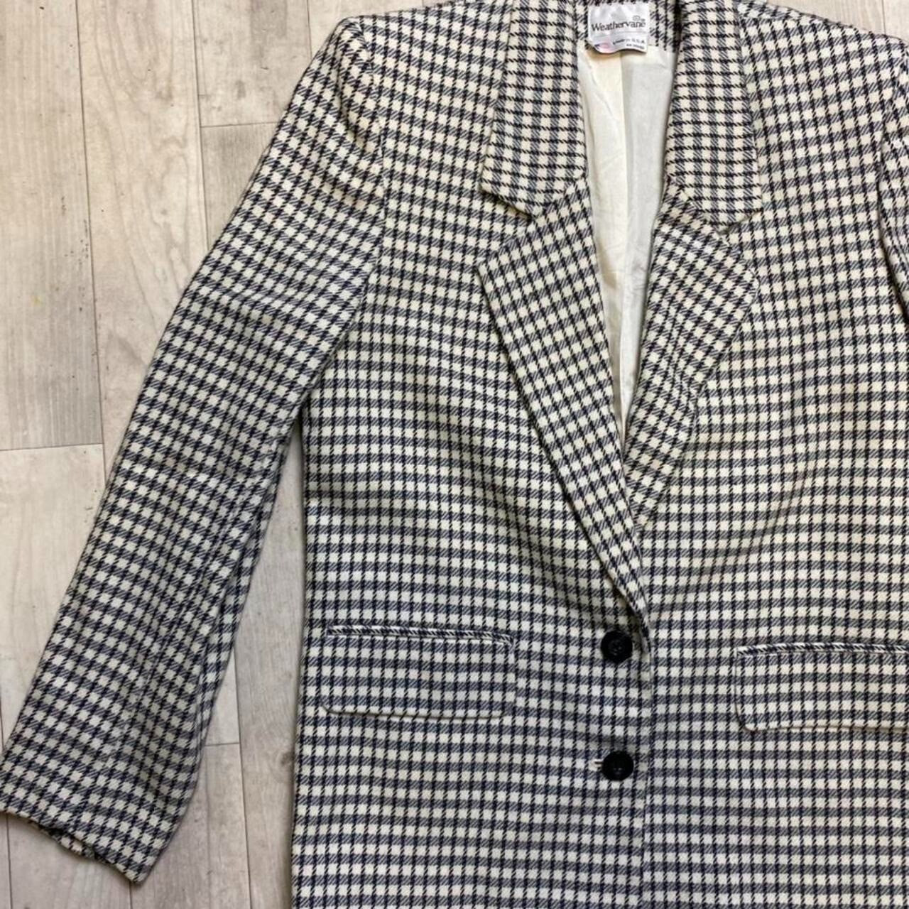 Vintage 80's Checked Blazer/Jacket Size S 8-10 Pure New Wool Checker Coat Smart