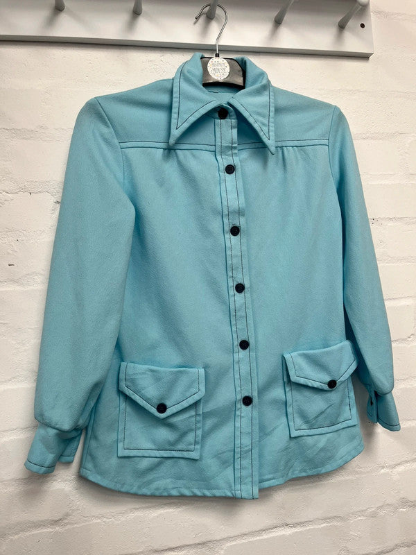 Vintage 70’s Light Blue Shirt 10 True Retro Dagger Collar Boho Western