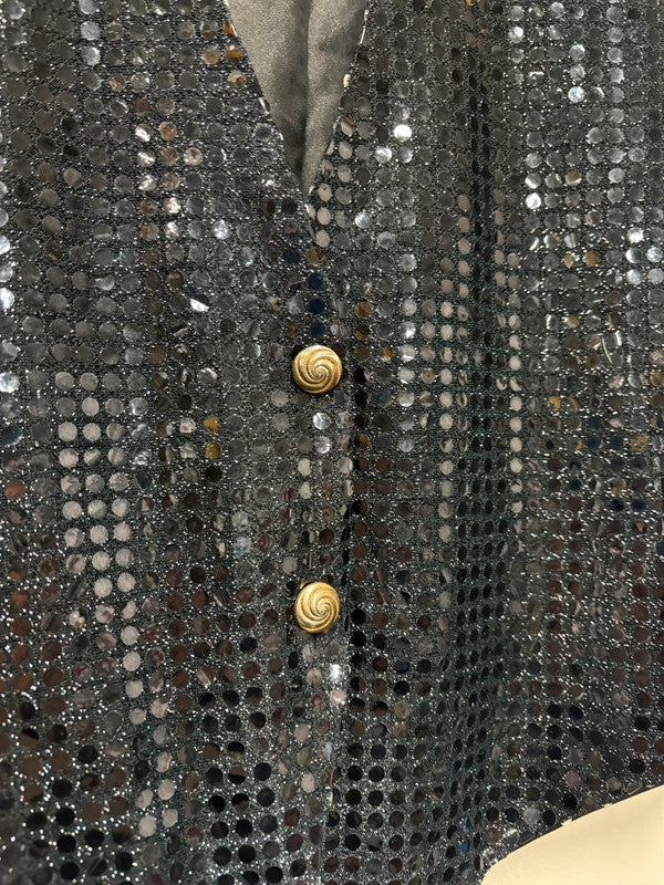 Vintage 80’s Sequin Waistcoat 10-12 Black Retro Glam Party