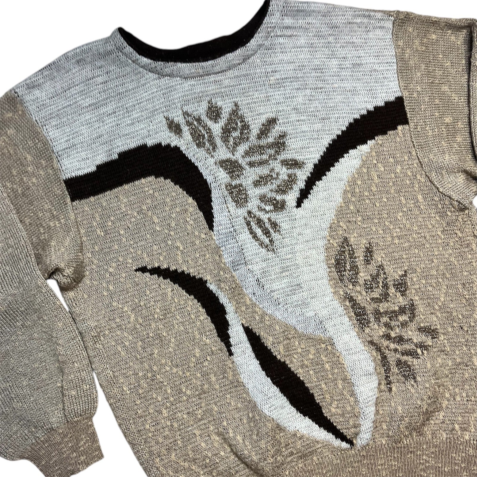 Vintage 80's Jumper 12-14 M/L Graphic Beige Brown Cottagecore Cosy Retro