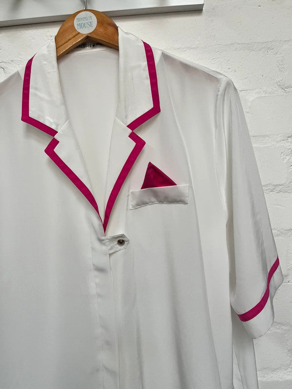 Jacques Vert Vintage 80’s Blouse 16 White Pink Shirt