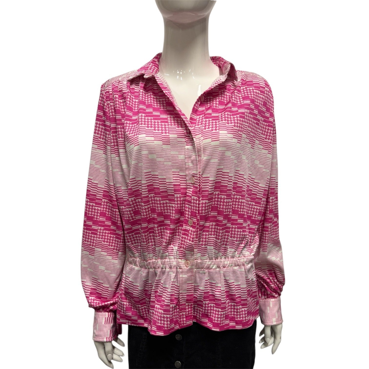 Vintage 60's 70's Blouse 14 16 Pink White Stripe Retro True Mod