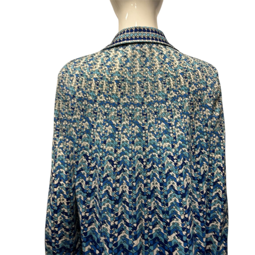 Vintage 60's 70's Dress 14 Blue Patterned Shirt Midi Mod True Retro Geometric