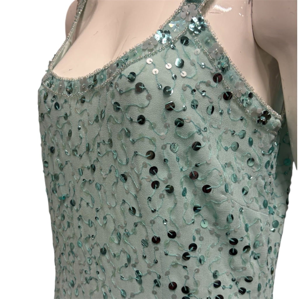 Vintage 90's y2k Dress 12 14 Light Turquoise Blue Sequin Party Prom Beaded Glam