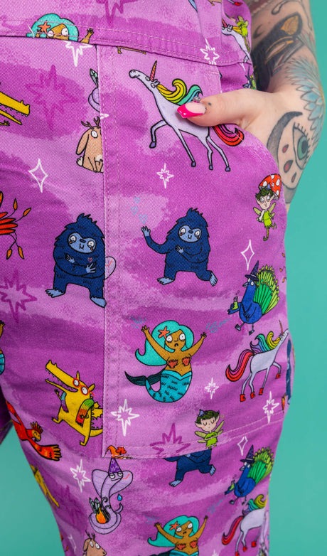 Run and Fly X Katie Abey Happiness Enchanters Print Stretch Twill Cotton Dungarees