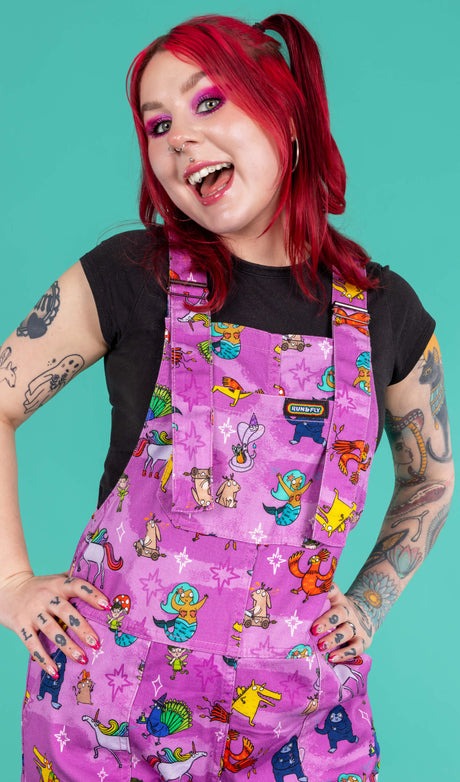 Run and Fly X Katie Abey Happiness Enchanters Print Stretch Twill Cotton Dungarees
