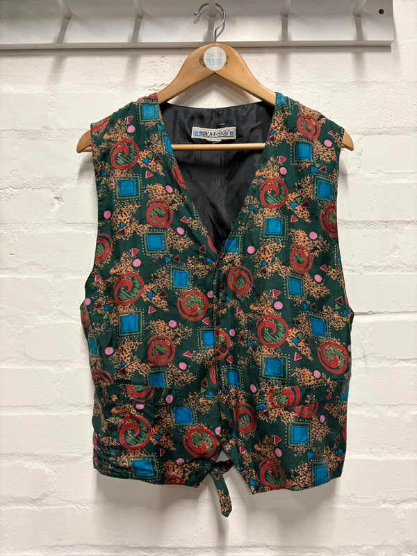 Vintage Waistcoat 90's Jazzy Print L 14 16 Retro True