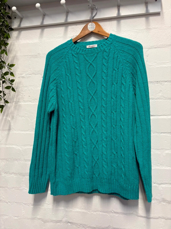 Vintage Green Cable Knit Jumper 18-20 L/XL Retro Cosy