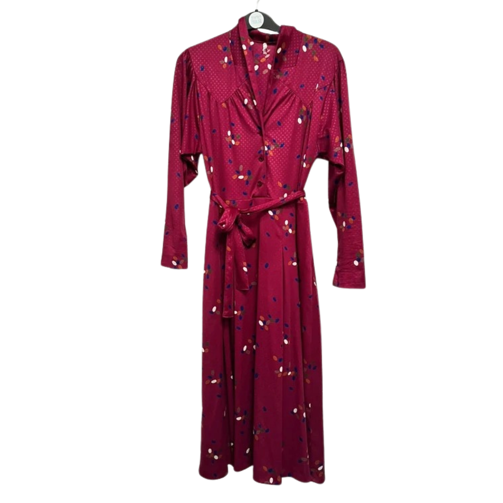 Vintage Dress 12 Plum Tea Dress 70’s 80’s Retro MIDI Floral
