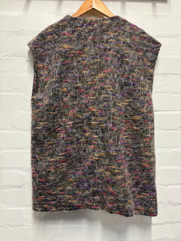 Vintage Sweater Vest L 14 16 Sleeveless Cardigan Cosy Chunky Knit