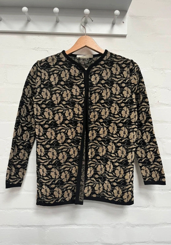 Vintage Cardigan 60’s 70’s 12-14 Black Gold Floral Mod Retro True