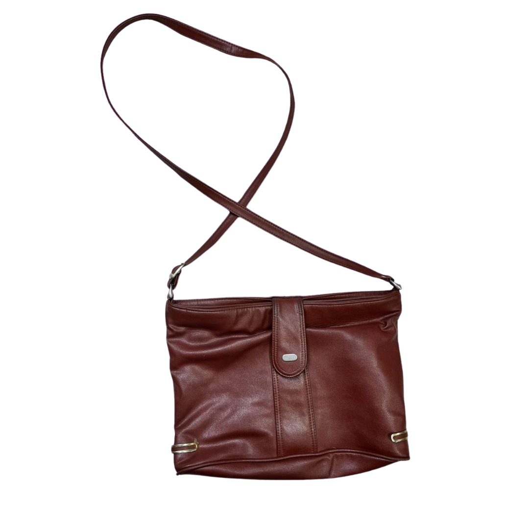 Vintage 80's Brown Faux Leather Shoulder Bag Retro Classic Boho Hippy