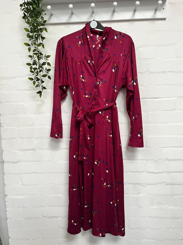 Vintage Dress 12 Plum Tea Dress 70’s 80’s Retro MIDI Floral