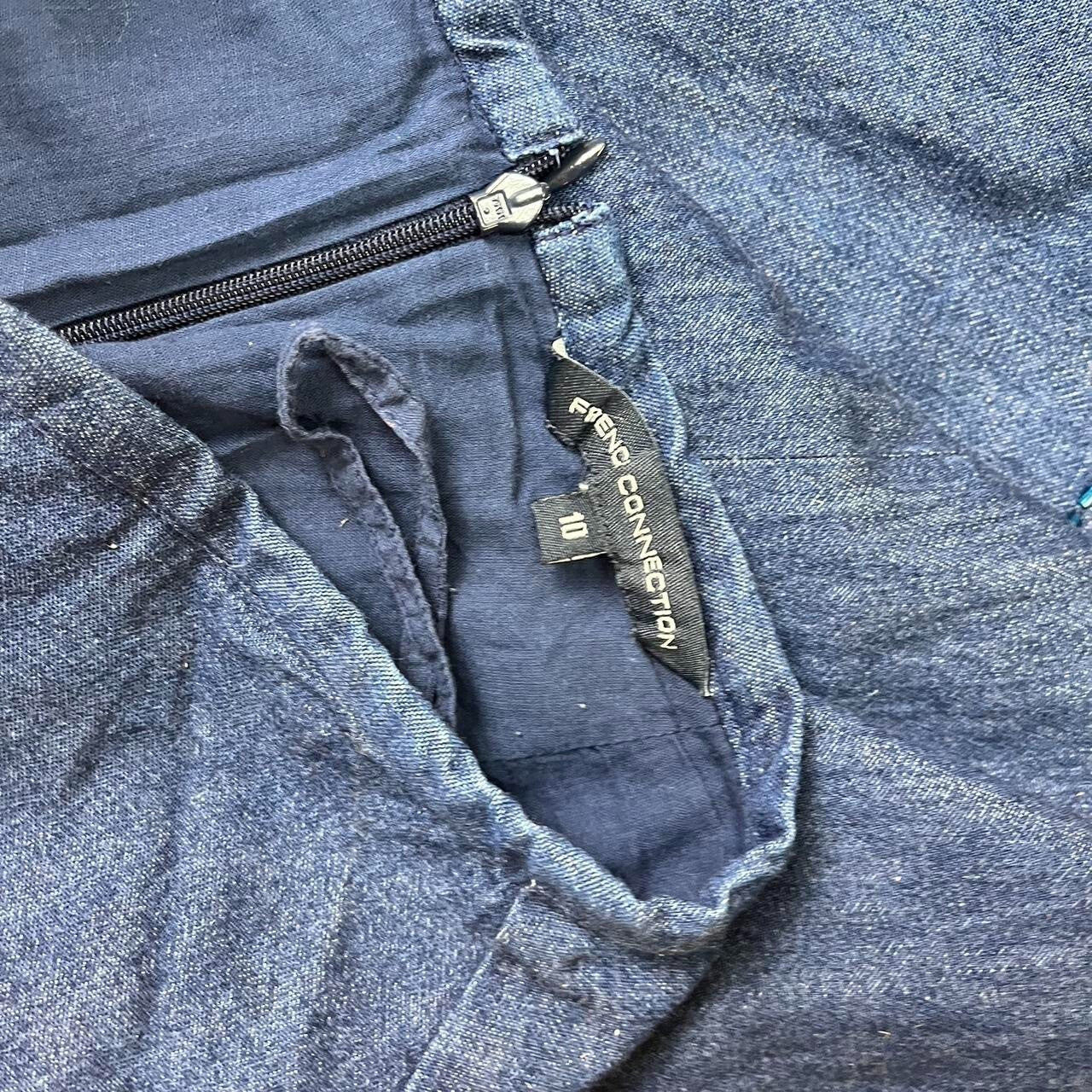 Vintage Y2K French Connection Denim Midi Skirt 10 Beaded Trim Mid Blue FCUK