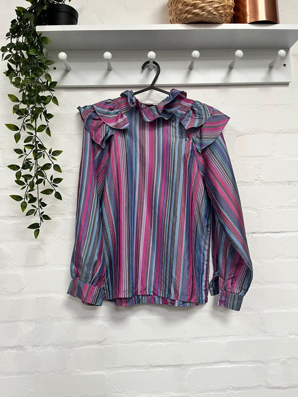 Vintage Blouse 8 Purple Ruffle Collar Stripe 80's