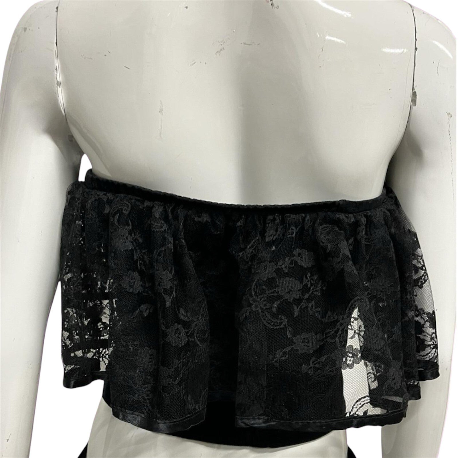 Vintage 80's Corset Top Lace Trim Velvet Black 8-10 Goth Alt Whimsygoth