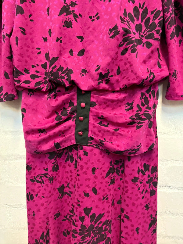 Vintage 80’s Dress 10 Pink Black Day Midi Retro True Purple