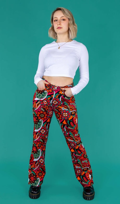 Swirly Floral Flare Jeans by Run and Fly