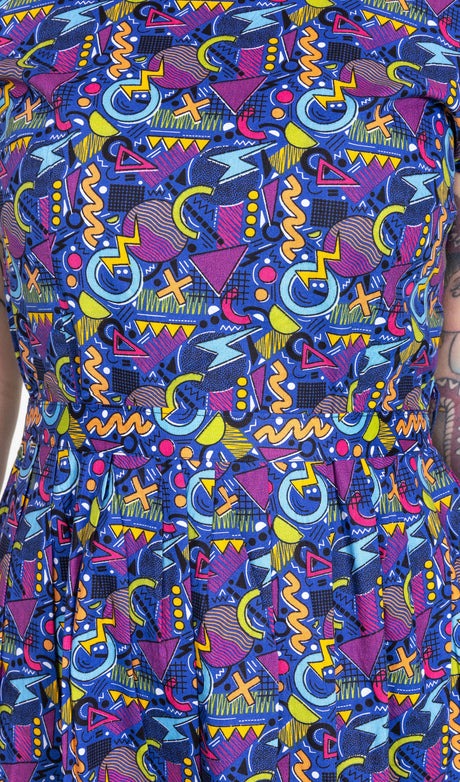 90's Arcade Print Cotton Tea Dress with Pockets by Run and Fly
