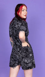 Black and White Floral Print Playsuit by Run and Fly
