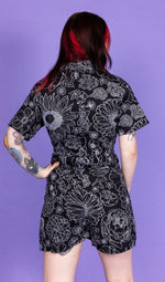 Black and White Floral Print Playsuit by Run and Fly