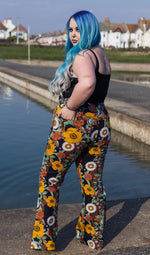 70's Black Floral High Waisted Bell Bottom Flares Jeans by Run and Fly