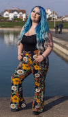 70's Black Floral High Waisted Bell Bottom Flares Jeans by Run and Fly