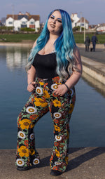 70's Black Floral High Waisted Bell Bottom Flares Jeans by Run and Fly