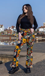 70's Black Floral High Waisted Bell Bottom Flares Jeans by Run and Fly