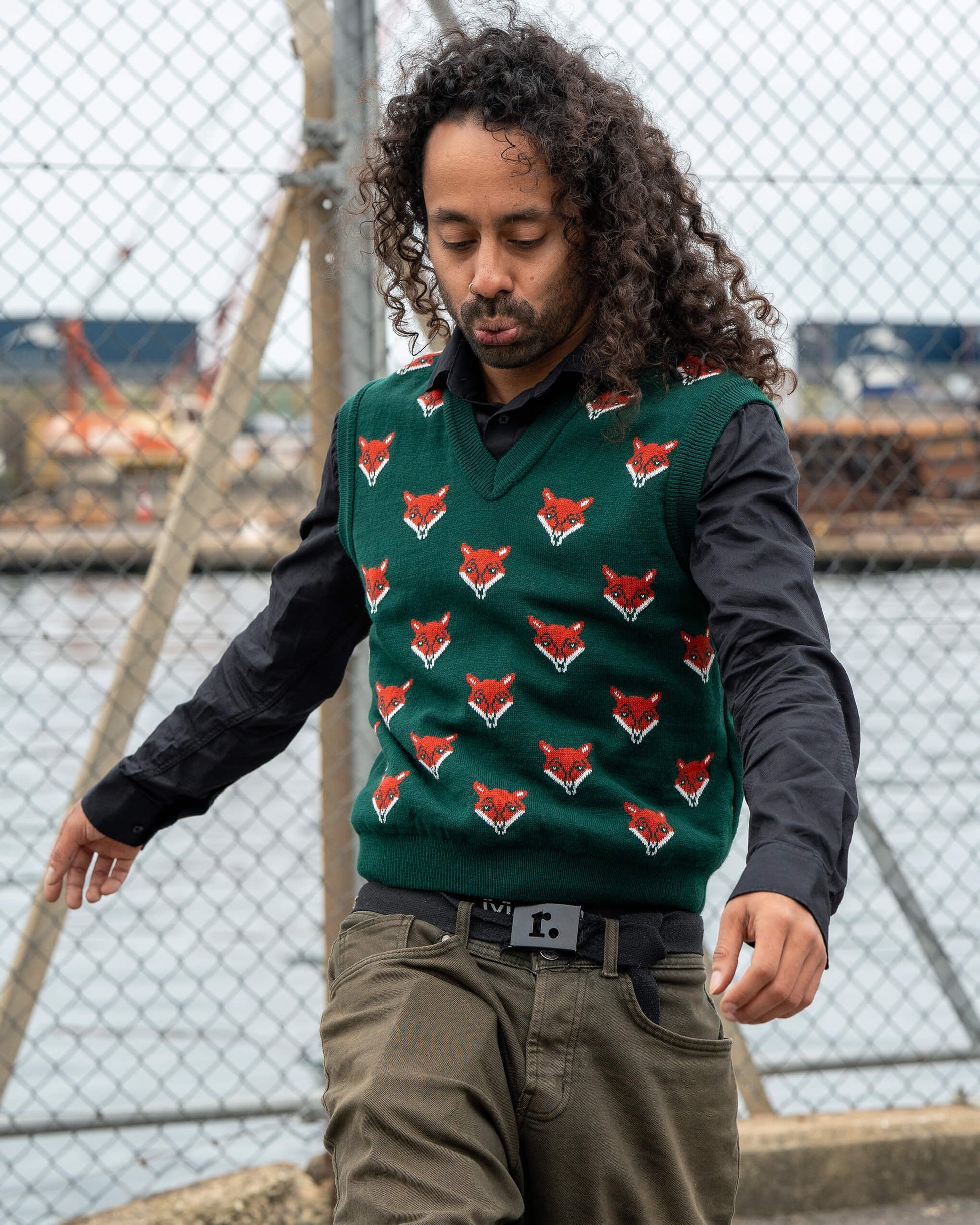 Green Fox V Neck Tank Top Sweater Vest by Run and Fly