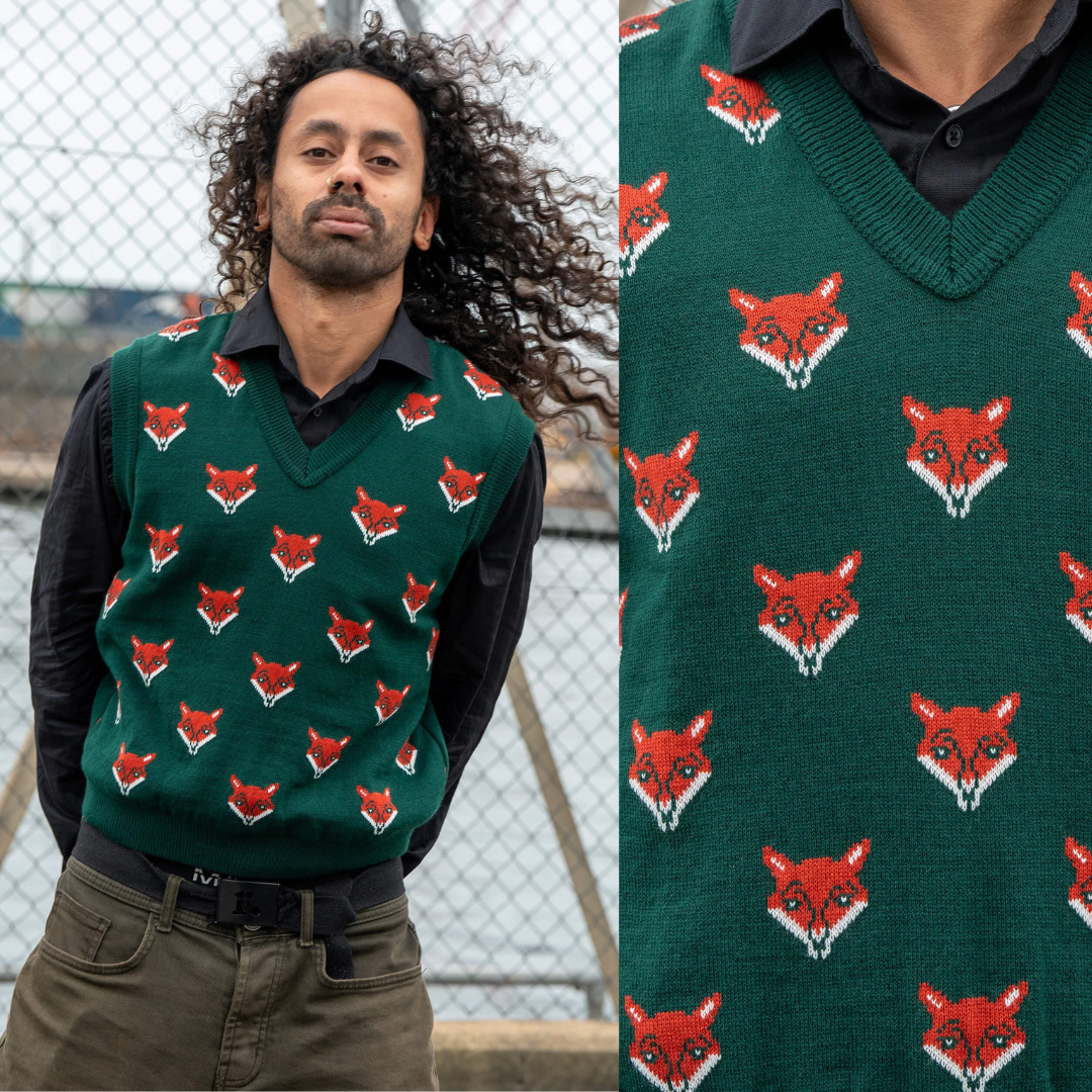 Green Fox V Neck Tank Top Sweater Vest by Run and Fly