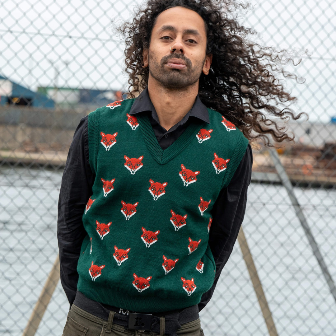 Green Fox V Neck Tank Top Sweater Vest by Run and Fly