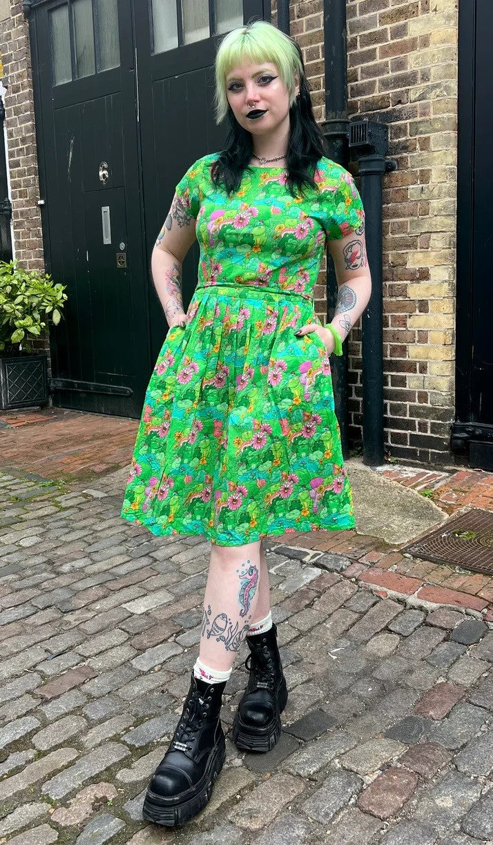 Frog Print Cotton Tea Dress with Pockets by Run and Fly x The Mushroom Babes