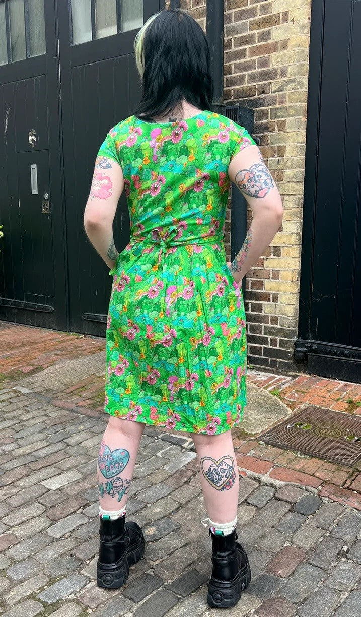 Frog Print Cotton Tea Dress with Pockets by Run and Fly x The Mushroom Babes