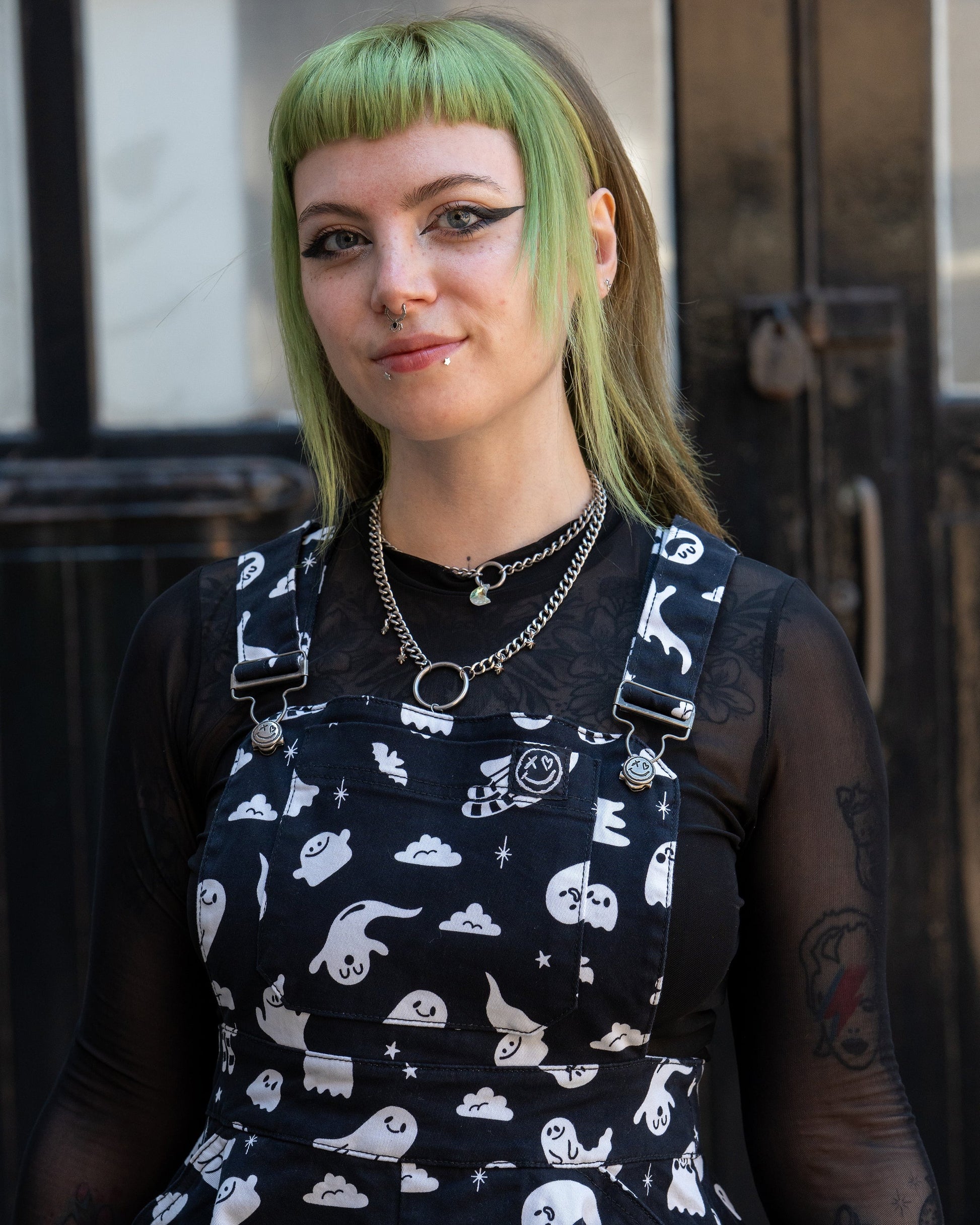 Ghosties Print Pinafore Dress with Pockets by Rebel Romance