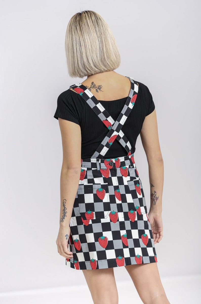 Strawberry Gingham Pinafore by Hell Bunny
