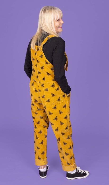 Gold Bee Print Stretch Corduroy Dungarees by Run and Fly