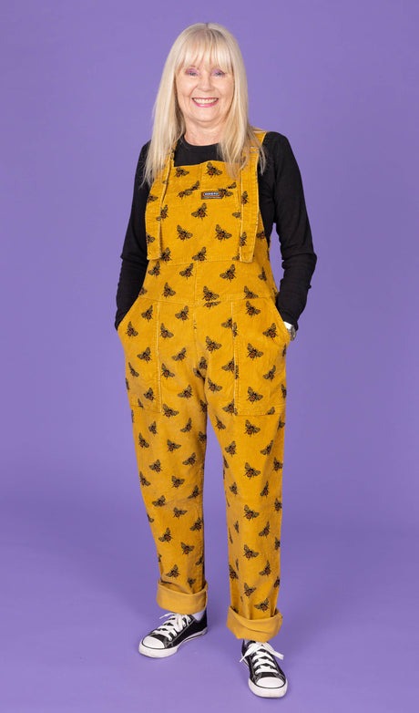 Gold Bee Print Stretch Corduroy Dungarees by Run and Fly