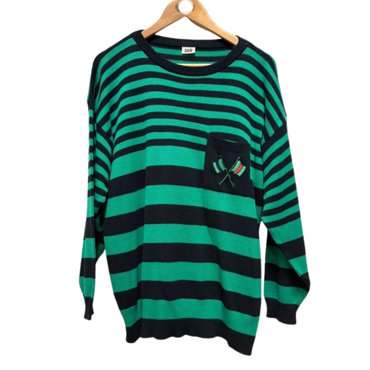 Vintage 80’s Stripy Jumper L 16 Striped Green Blue Retro