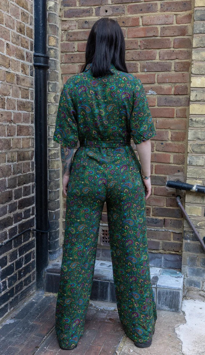 Green Paisley Print Jumpsuit by Run and Fly