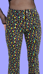 Grey Rainbow Leopard Print Bell Bottom Flares Jeans by Run and Fly