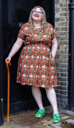 Halloween Frogs Print Cotton Tea Dress with Pockets by Run and Fly