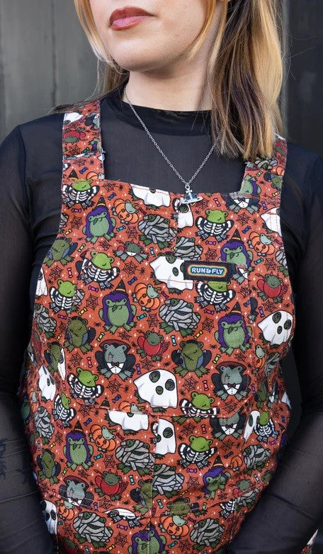 Halloween Frog Print Stretch Twill Cotton Dungarees by Run and Fly