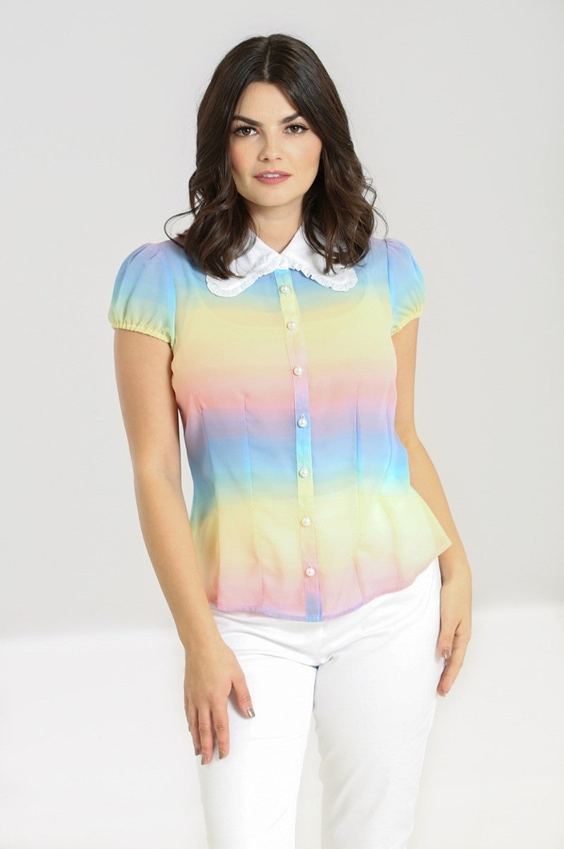 Halo Pastel Rainbow Blouse by Hell Bunny