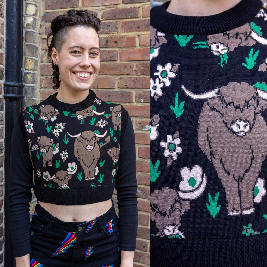 Highland Cow Cropped Tank Top Vest by Run and Fly