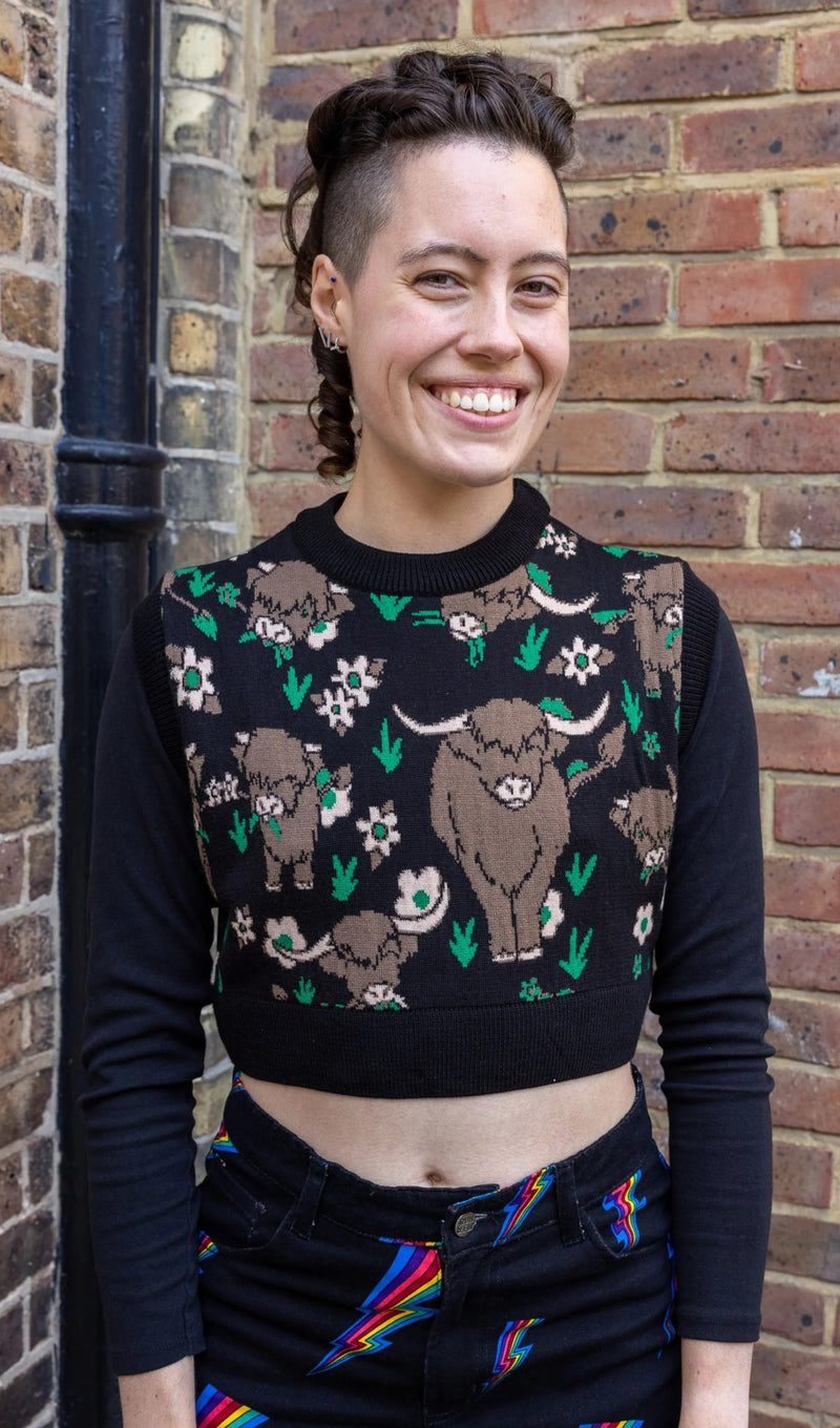Highland Cow Cropped Tank Top Vest by Run and Fly