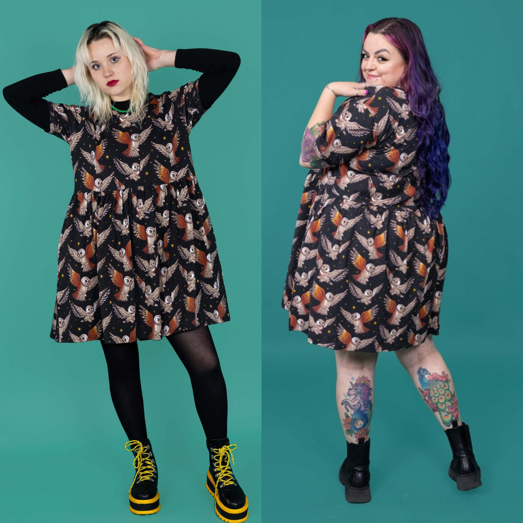 Owl Print Smock Dress with Pockets by Run and Fly