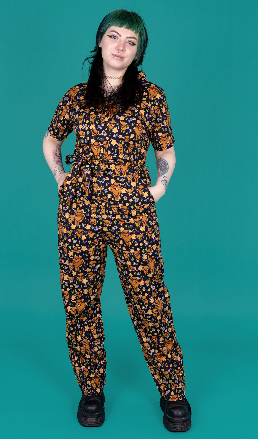 Run and Fly Highland Cow Print Jumpsuit - New Improved Fit