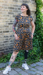 Highland Cow Print Cotton Tea Dress with Pockets by Run and Fly